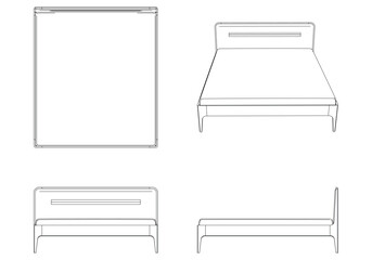 Vector Line Art of Bed. Interior Design and Bedroom Decoration Concepts with Front, Side, and Top Views