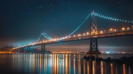 Fototapeta premium Bridge lit up against the night sky