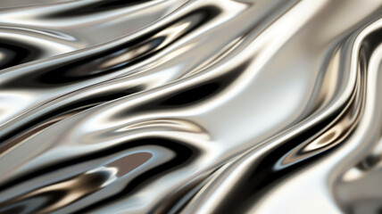 Wide angle view of a polished silver sheet slightly curved and glowing 