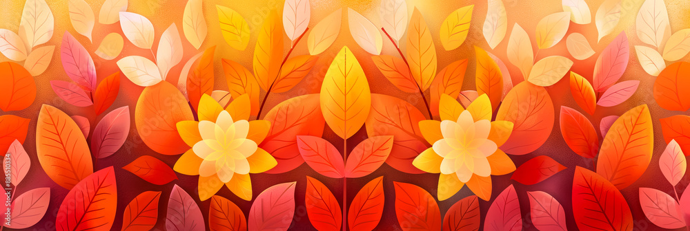 Poster Abstract Diwali background with floral patterns in orange and red lively and joyful 