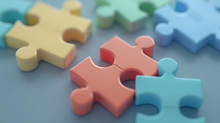 Fototapeta premium 3D jigsaw puzzle pieces symbol of teamwork. Problem-solving, business challenge in 3d hand of connection jigsaw puzzle, 