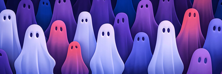 Abstract Halloween background with ghostly shapes and dark purple patterns haunting vibe 