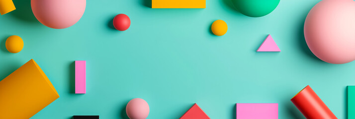 Abstract background with 3D geometric shapes bright colors futuristic and eye catching 