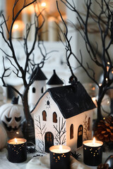 Halloween, home decor and table setting for the mystical holiday Halloween, Halloween greeting banner	