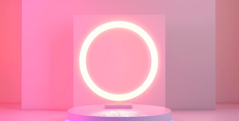 product display in a glowing pink circle