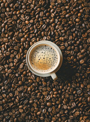 Naklejka premium cup of coffee with coffee beans