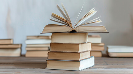 Fototapeta premium Book with open pages. National Library, book lovers day or month. Back to school. Copy space.