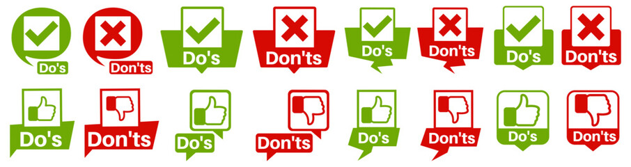 Obraz premium set vector Do's and don'ts icon in speech bubbles. Good and bad symbols. yes or no sign labels template design illustration