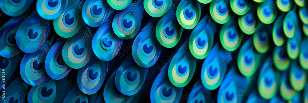 Poster Diwali abstract background with peacock feather patterns in blue and green exotic and vibrant 