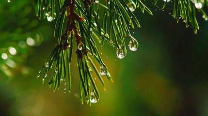 Marvel at the delicate beauty of drops of dew clinging to a branch at dawn. Each glistening droplet captures the morning light, refracting it into tiny prisms of color. The branch, adorned.