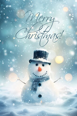 Enchanting Snowman in Magical Winter Wonderland Wishing Merry Christmas