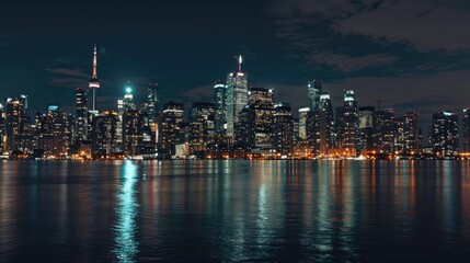 Obraz premium City skyline illuminated at night