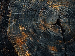 Fototapeta premium Detailed Image of Tree Rings with Fire Marks