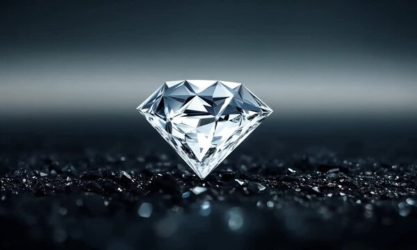 Large diamond on a sparkling black surface with a gradient background

