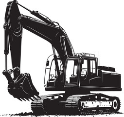 Construction excavator silhouette vector illustration isolated on a white background