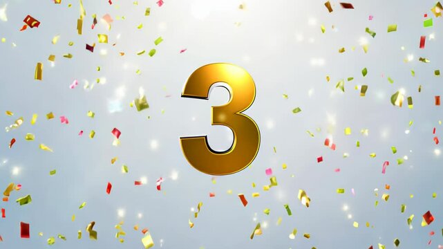 Number three on a background of confetti. Use for holidays, birthdays and anniversaries.