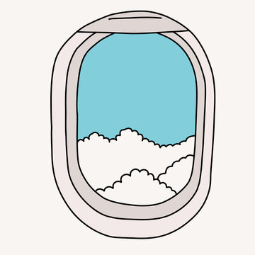 Airplane Window Icon. Over the Clouds View Illustration