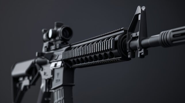 Close-up of a M4 rifle weapon isolated on a black background.