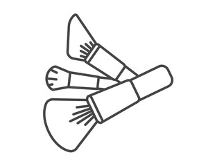 Makeup and cosmetics. Set vector graphic icons of beauty brushes for face, powder, blush, eyeshadow.