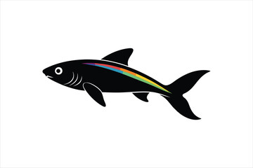 Albino Rainbow Shark fish silhouette black vector artwork illustration