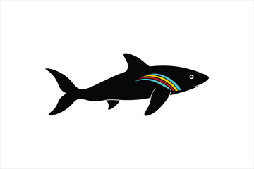 Albino Rainbow Shark fish silhouette black vector artwork illustration