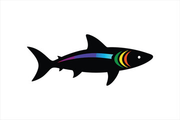 Albino Rainbow Shark fish silhouette black vector artwork illustration