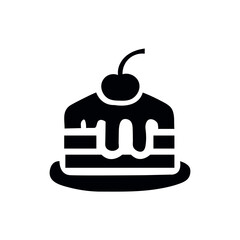 Vector symbol icon of cake. graphic piece of cherry cake. icon for confectionery shop or cafe. Abstract silhouette food icon. 
