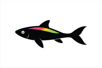 Albino Rainbow Shark fish silhouette black vector artwork illustration