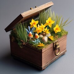 wooden box with flowers