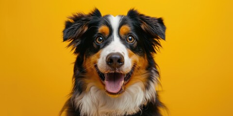 Fototapeta premium Close-up shot of a dog's face on a bright yellow background
