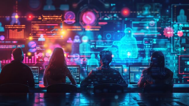 A group of remote workers participating in an online workshop, using interactive tools and realtime feedback, in an educational and engaging style