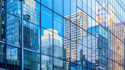 Obraz premium Reflective skyscrapers, business office buildings.