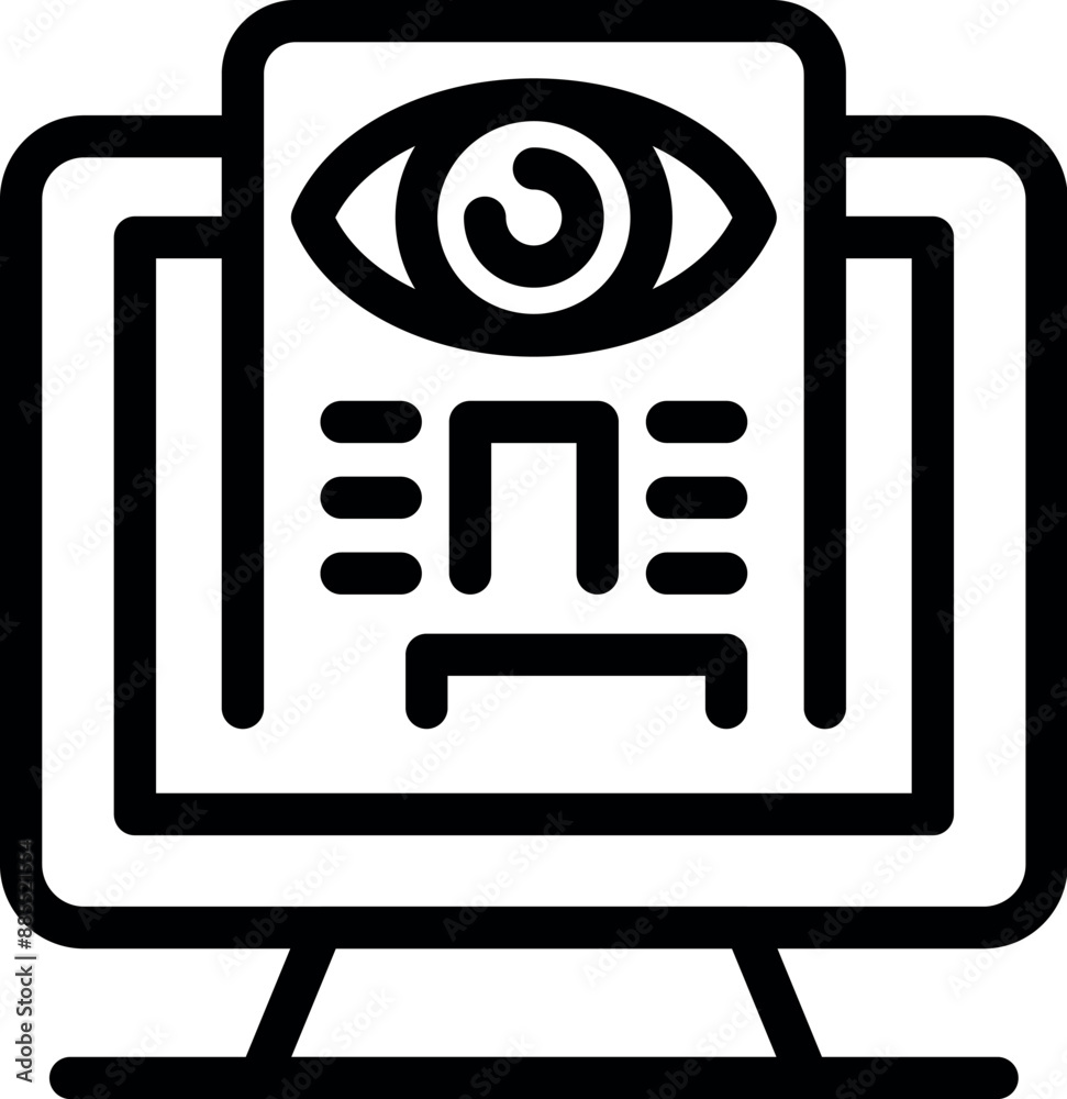  simple icon of a computer displaying an eye tracking system, analyzing user behavior and gathering d