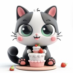 Adorable clay cat with green eyes baking cake