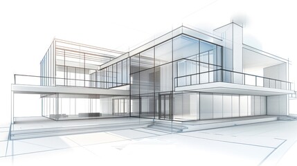 architectural sketch of a modern house, 3d illustration