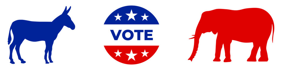 Election icon. Vote sign. Democrat donkey and republican elephant.