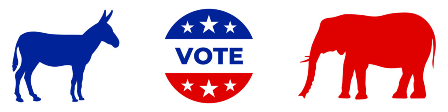Election icon. Vote sign. Democrat donkey and republican elephant.