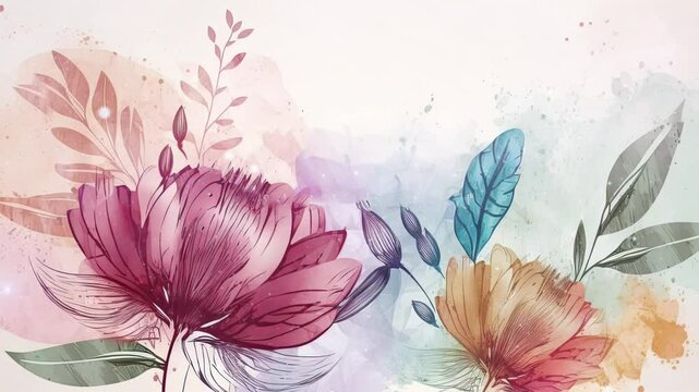 botanical watercolor design with flowers and leaves, floral background, ai generative