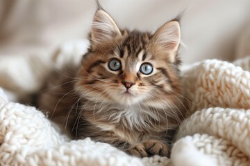 Obraz premium Adorable Smiling Gray Tabby Kitten with Blue Eyes