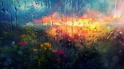 In this abstract background, drops of varying sizes and shapes scattered across the surface like a mosaic of liquid jewels. Each drop, suspended in motion, refracts light into a spectrum of colors.
