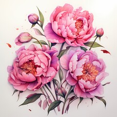 Colorful watercolor peonies ideal for wallpapers, fashion prints, gift wrapping, and branding.