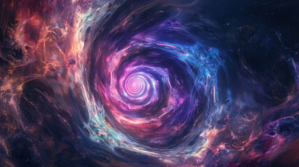 Abstract cosmic background with swirling nebula patterns and vibrant colors, creating a sense of wonder