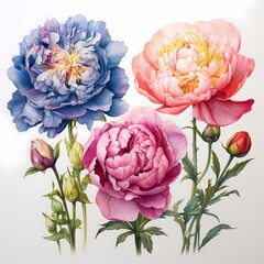 Colorful watercolor peonies ideal for wallpapers, fashion prints, gift wrapping, and branding.