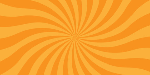 Vector orange sun rays and sunburst backdrop background. Modern seamless retro vintage burst sunrise sunbeam element spiral striped illustration sunray template wallpaper design.
