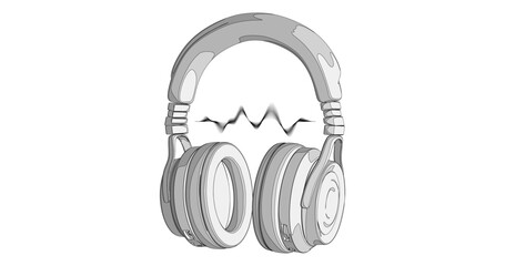 Abstract illustration of headphones for listening to music in halftone on a white background. Line art. Vector illustration.