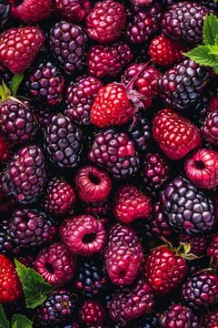Boysenberry texture background, blackberry and raspberry cross pattern, American dewberry banner