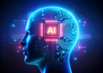 Digital Depiction of Artificial Intelligence brain chip Concept with Advanced Technological Connectivity