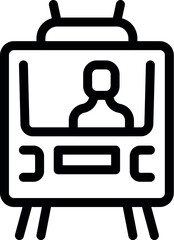 Outline icon of a tram driver driving a public transportation train seen from the front