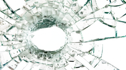 Hole in broken glass, cut out