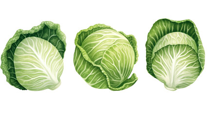 Fototapeta premium Cute cabbage isolated in watercolor on a stark white background